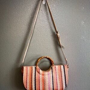 JustFab Multicolor Striped Tote with Bamboo Handle